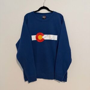 Blue Crewneck Sweater with Colorado Flag Design